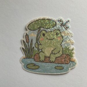 Froggo at the Sparkly Pond – Cute Waterproof Vinyl Frog Sticker